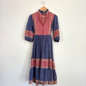 Moonglow Gypsy Midi Dress Women Size Small? Pink Blue Tiered Boho